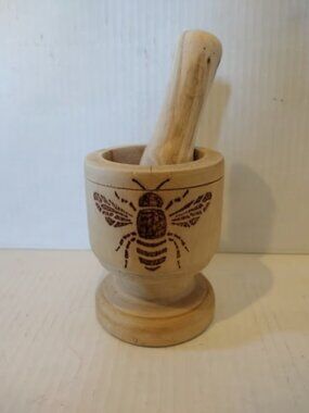 Bee themed Wooden Mortar and Pestle Set